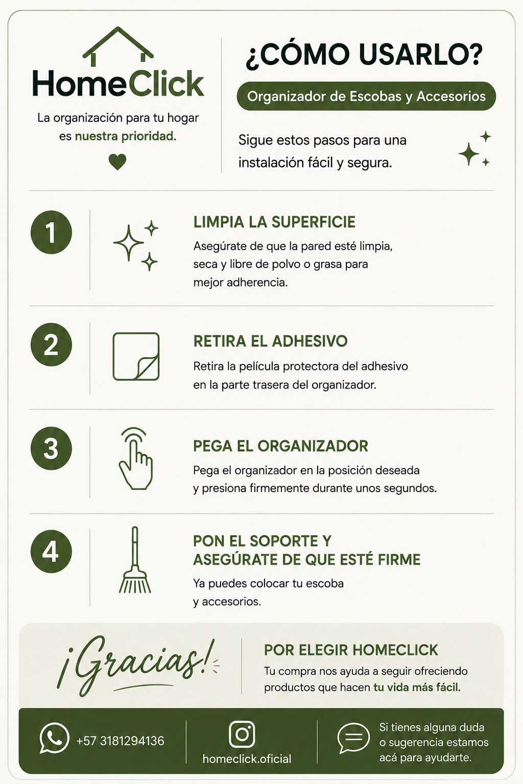 Organizador Adhesivo para Escobas y Traperos
